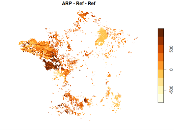 Représentation spatiale du stockage additionnel annuel absolu (kg/ha/an).