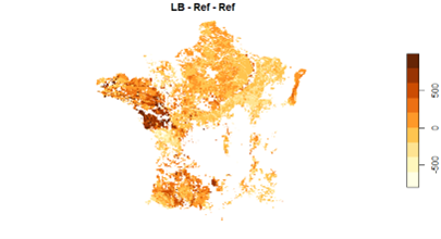 Représentation spatiale du stockage additionnel annuel absolu (kg/ha/an).